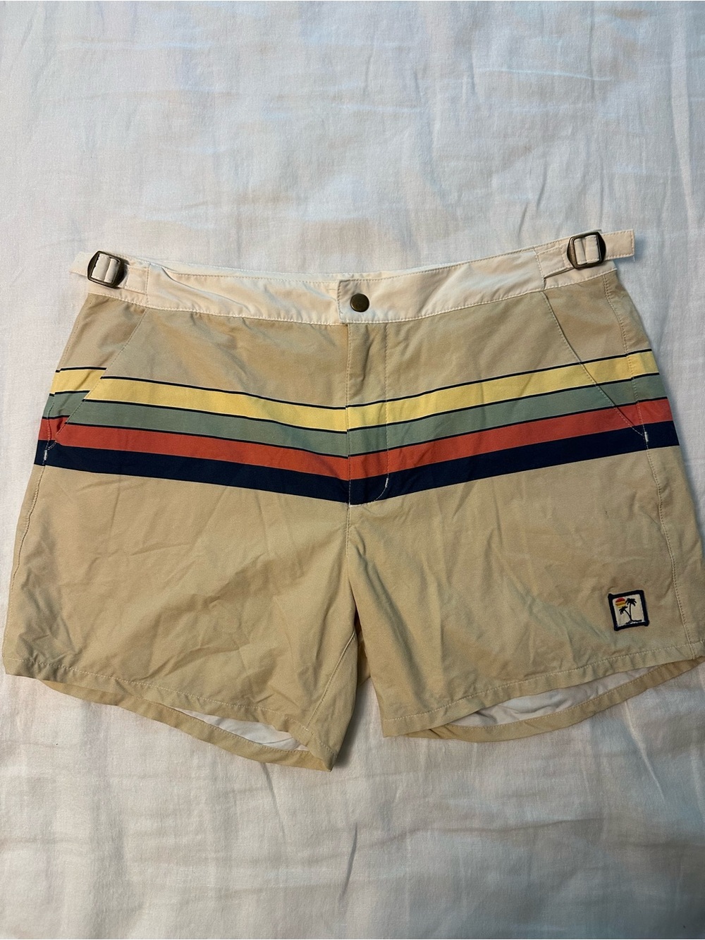 Marine Layer Beige Retro Stripe Swim Shorts